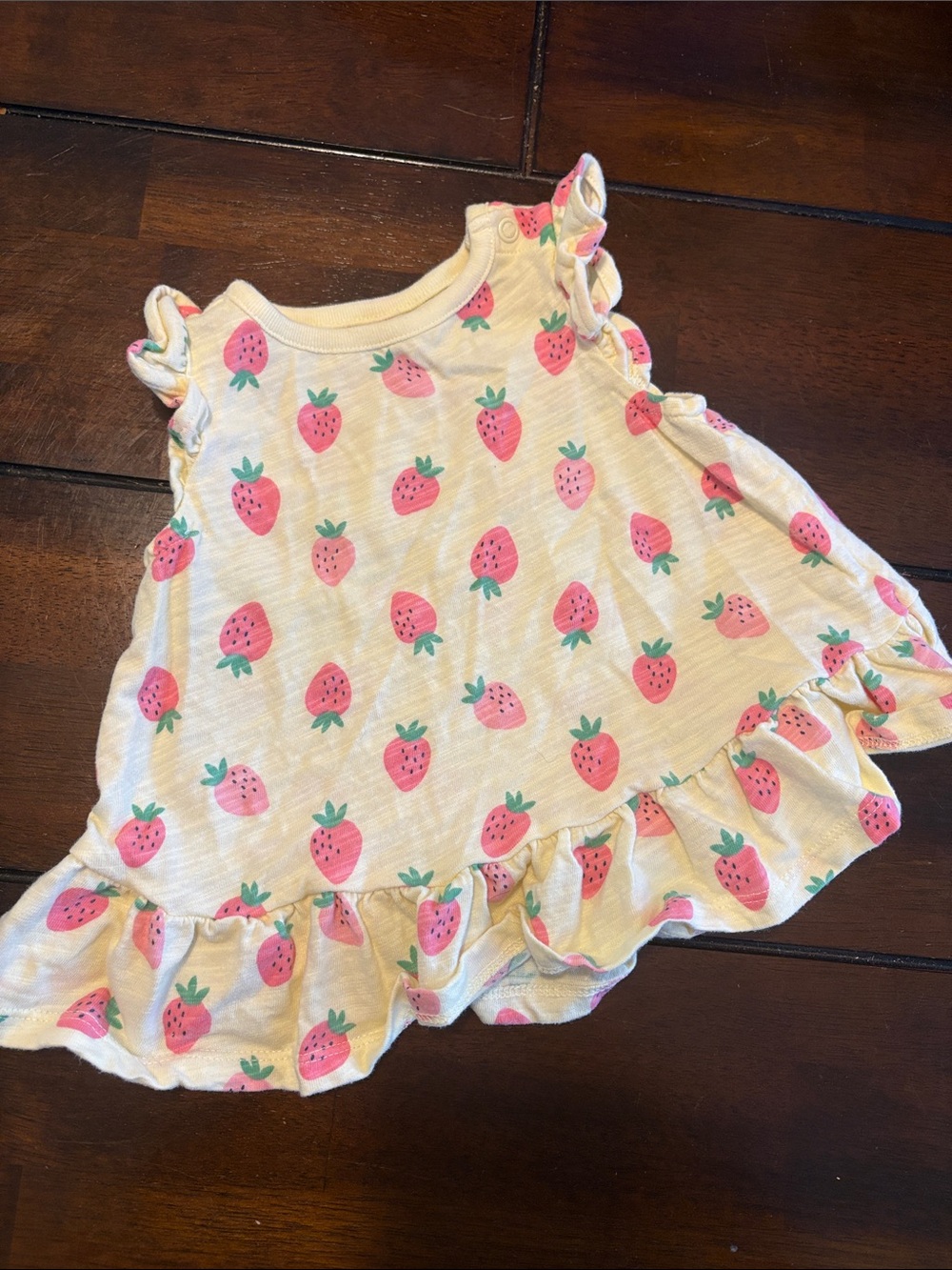 Garanimals Pink Strawberry Print Ruffle Tank - Cream Background